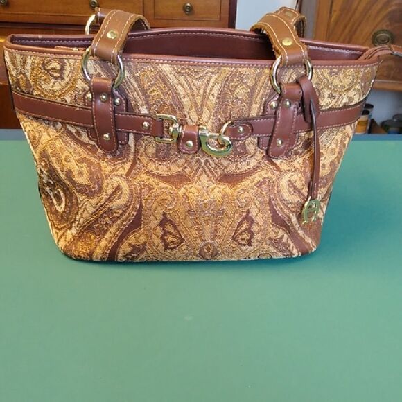 Vintage Etienne Aigner Tapestry Brown and Gold Women's Bag - Picture 1 of 15